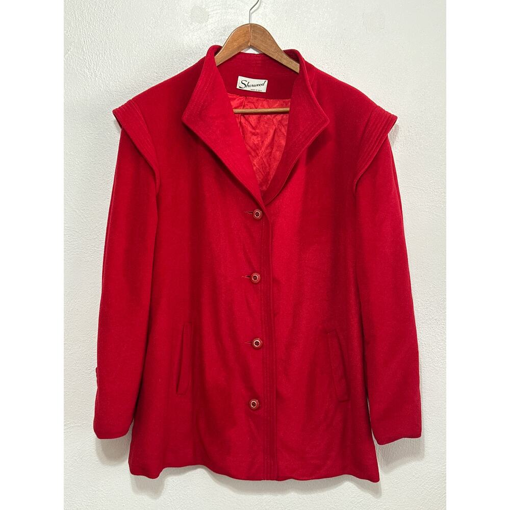 VTG Sherwood made in USA Velvet Extended Shoulder Coat Jacket 16 Red Punk Retro